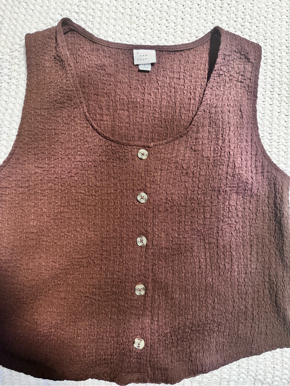 a new day Brown Textured Button Tank Top